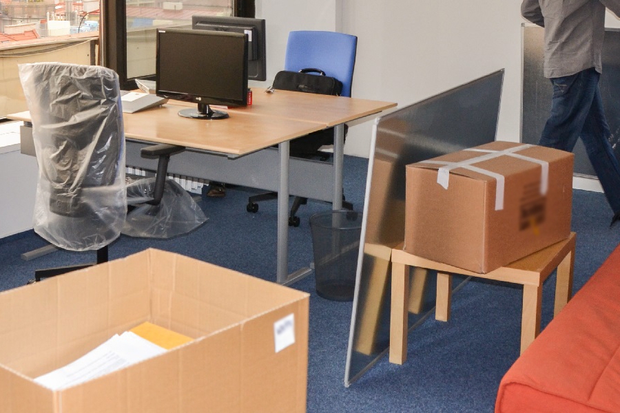 Office furniture and equipment prepared for relocation